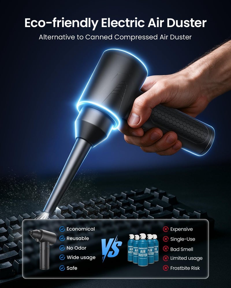 LOXP Electric Air Duster – 150000RPM Powerful Compressed Air Duster with LED Light, 3 Gears, 7500mAh Battery & Fast Charging, Rechargeable Air Blower for Computer, Keyboard, PC, Car, House & Outdoor - Image 3